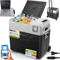 Juskys – Yukon Compressorkoelbox – 50 l – Voorzien Van Telescoopgreep En USB-Aansluiting – Voor Camping En Auto – Grijs Polypropyleen