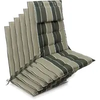 Beautissu Sun-HL – Set van 6 Premium Hoge Rugleuning Stoelkussen 120x50 cm – UV-bestendig – 8cm Dik – met Hoofdkussen & Bevestigingsbanden – Antislip – Groen Gestreept