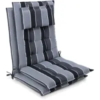 Beautissu Sun-HL – Set van 2 Premium Hoge Rugleuning Stoelkussen 120x50 cm – UV-bestendig – 8cm Dik – met Hoofdkussen & Bevestigingsbanden – Antislip – Antraciet Gestreept