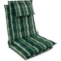 Beautissu Sun-HL - Set van 2 Premium Hoge Rugleuning Kussen met Hoofdkussen 120x50 cm – UV-bestendig & 8cm Dik Kussen Tuinstoelkussen Antislip Bevestigingsbanden – Stevige Stof Groen geblokt