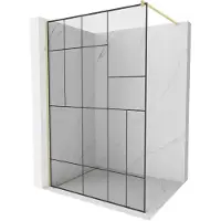 Mexen Kioto douchewand Walk-in 90 x 200 , zwart patroon 8 mm, goud geborsteld - 800-090-101-55-78