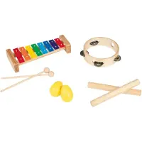 Playtive Speelgoed Muziekinstrumenten set Bellenring - Klankhoutjes - paar egg shakers - Xylofoon met 2 stokjes