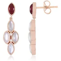 Cavill - Zilveren Oorbellen Roségoud Vermeil - Madagaskar Robijn 2,7 ct & Witte Maansteen - Marquise Cabochon, Elegant Avond Sieraad