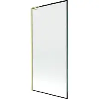 Mexen Next L badwand éénvleugelig 90 x 150 , zwarte omlijsting, geborsteld goud - 895-090-000-03-70-55