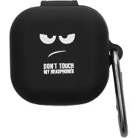 Kwmobile Hoes geschikt voor Samsung Galaxy Buds 4 / Galaxy Buds 4 Pro - Siliconen cover voor oordopjes in wit / zwart / zwart - Don't Touch My Headphones design