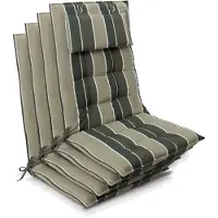 Beautissu Sun-HL Set van 4 Premium Hoge Rugleuning Stoelkussen 120x50 cm UV-bestendig 8cm Dik met Hoofdkussen & Bevestigingsbanden Antislip Groen Gestreept