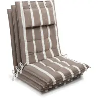 Beautissu Sun-HL - Set van 3 Premium Hoge Rugleuning Kussen met Hoofdkussen 120x50 cm – UV-bestendig & 8cm Dik Kussen Tuinstoelkussen Antislip Bevestigingsbanden – Stevige Stof Beige wit gestreept