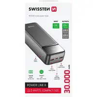 Swissten Powerbank 30000 mAh, 22,5W, met USB-C en USB-A poorten