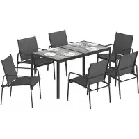 Outsunny Patio Dining Set-Verzinkt staal, Kunststof-150L x 80B x 74H cm-Zwart
