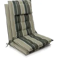 Beautissu Sun-HL – Set van 2 Premium Hoge Rugleuning Stoelkussen 120x50 cm – UV-bestendig – 8cm Dik – met Hoofdkussen & Bevestigingsbanden – Antislip – Groen Gestreept