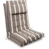 Beautissu Sun-HL – Set van 2 Premium Hoge Rugleuning Stoelkussen 120x50 cm – UV-bestendig – 8cm Dik – met Hoofdkussen & Bevestigingsbanden – Antislip – Beige Wit Gestreept