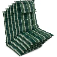 Beautissu Sun-HL - Set van 5 Premium Hoge Rugleuning Kussen met Hoofdkussen 120x50 cm – UV-bestendig & 8cm Dik Kussen Tuinstoelkussen Antislip Bevestigingsbanden – Stevige Stof Groen geblokt