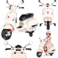 Sun baby Vespa Elektrische motorfiets, kindermotorfiets met plastic wielen en stoel, MP3-speler, USD MicroSD AUX-aansluiting (Wit - zonder kistje)