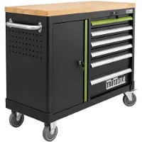 Baumarktplus Werkplaatswagen DELUXE 6 laden + deur leeg Gereedschapswagen massief werkblad antraciet/groen