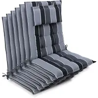 Beautissu Sun-HL – Set van 6 Premium Hoge Rugleuning Stoelkussen 120x50 cm – UV-bestendig – 8cm Dik – met Hoofdkussen & Bevestigingsbanden – Antislip – Antraciet Gestreept