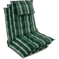 Beautissu Sun-HL - Set van 3 Premium Hoge Rugleuning Kussen met Hoofdkussen 120x50 cm – UV-bestendig & 8cm Dik Kussen Tuinstoelkussen Antislip Bevestigingsbanden – Stevige Stof Groen geblokt