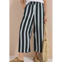 Cecil Dames Broek met High Waist en Wide Leg pijpen met strepen - Groen - XXL