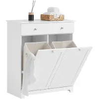 SoBuy BZR33-II-W Badkamerkast Met 2 Lades - 2 Verwijderbare Wasmanden – Modern Design – Wit – 78x38x90 cm