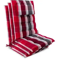 Beautissu Sun-HL - Set van 3 Premium Hoge Rugleuning Kussen met Hoofdkussen 120x50 cm – UV-bestendig & 8cm Dik Kussen Tuinstoelkussen Antislip Bevestigingsbanden – Stevige Stof Rood gestreept