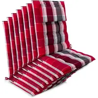 Beautissu Sun-HL - Set van 7 Premium Hoge Rugleuning Kussen met Hoofdkussen 120x50 cm – UV-bestendig & 8cm Dik Kussen Tuinstoelkussen Antislip Bevestigingsbanden – Stevige Stof Rood gestreept