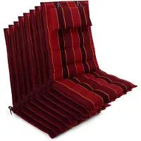 Beautissu Sun-HL – Set van 8 Premium Hoge Rugleuning Stoelkussen 120x50 cm – UV-bestendig – 8cm Dik – met Hoofdkussen & Bevestigingsbanden – Antislip – Rood Antraciet Gestreept