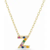 Luxenter alfabetketting in 925 sterling zilver en veelkleurige zirkonia met 18 karaat geelgouden afwerking