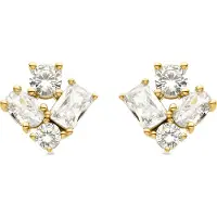 Luxenter Oorbellen van 925 sterling zilver met glanzende zirkonia, afgewerkt met 18 karaats geelgoud - Gromzia