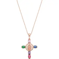 Luxenter ketting in metaallegering en multicolor zirkonia, afgewerkt in 18 karaat roségoud - Kruis