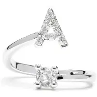 Luxenter Ring met glanzende zirkonia, zilveren afwerking - Alphabet