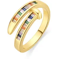 Luxenter ring in metaallegering en multicolor zirkonia, afgewerkt in 18k geelgoud - Hagor