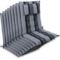 Beautissu Sun-HL – Set van 8 Premium Hoge Rugleuning Stoelkussen 120x50 cm – UV-bestendig – 8cm Dik – met Hoofdkussen & Bevestigingsbanden – Antislip – Antraciet Gestreept