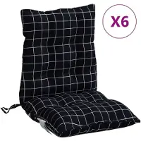 vidaXL Stoelkussens 6 st lage rug ruitpatroon oxford stof zwart
