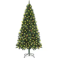 Prolenta Maison Exclusive - Kunstkerstboom met verlichting en kegeltjes, groen, 210 cm