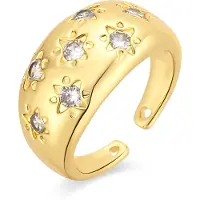 Luxenter Ring in Brilliant Metal en Zirconia legering, afgewerkt in 18 karaat geel goud - Juini