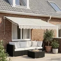 Prolenta Maison Exclusive - Handmatig bedienbare zonwering, grijs en wit, 3 x 2,5 meter