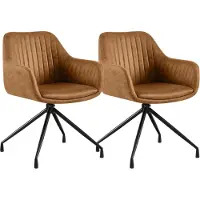 CLP Welby Set van 2 eetkamerstoelen - met armleuning - klassiek - draaibaar - Vintage kunstleer/licht bruin