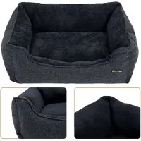 OEM Hondenbed voor middelgrote honden - Hondenligbed - Hondenholbed - Orthopedisch hondenbed - Hondenhoogbed - Polyesterbed - Bed met pluche - Donkergrijs - 90 x 75 x 25 cm
