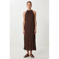 Happiness İstanbul Gestructureerde Midi Jurk met Halterkraag