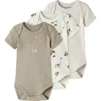Name it Rompertje/body donkerbeige / beige gemêleerd / bruin / wit