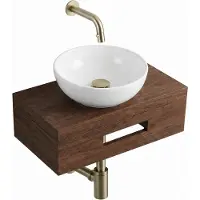 Royal plaza Terra Fonteinplank - 40x25x10cm - met handdoekhouder - waskom wit glans - fonteinkraan messing - afvoerplug - sifon - kastanje (walnoot) SW1470600/SW1102400/SW1108830/SW696202/SW696218