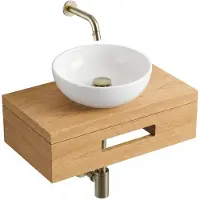 Royal plaza Terra Fonteinplank - 40x25x10cm - met handdoekhouder - waskom wit glans - fonteinkraan messing - afvoerplug - sifon - sandwood (licht eiken) SW1470599/SW1102400/SW1108830/SW696202/SW696218