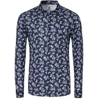 Desoto Overhemd Print Denim Blooming Navy | Donkerblauw | Maat XL