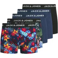 Jack & Jones Heren boxershorts effen trunks jacozzie 5-pack donkerblauw/zwart gebloemd/effen