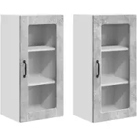 vidaXL Wandglas Kasten LUCCA 2 st Betongrijs Bewerkt hout