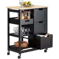 SoBuy Desserte Cuisine 3 Tiroirs Noir