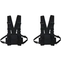 ISTOVO 2X Radio Walkie Talkie 3 Pocket Chest Pack Bag Harness with Zipper for Front Pack Vest Pouch