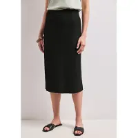 Street One Dames Geribde midirok met elastische tailleband - Zwart - 44