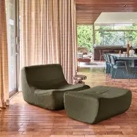 Sweeek Fauteuil 1 zits met voetenbank boucléstof Kaki