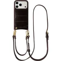 Selencia Nova Real Leather Backcover met Koord en Pashouder voor de Apple iPhone 17 Pro - Dark Chocolate