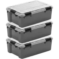 Iris Outdoor Opbergbox met polycarbonaat deksel - 30L - Extra Strong - Met Clips - Waterdicht en Luchtdicht - Grijs/Transparant/Zwart - Set van 3